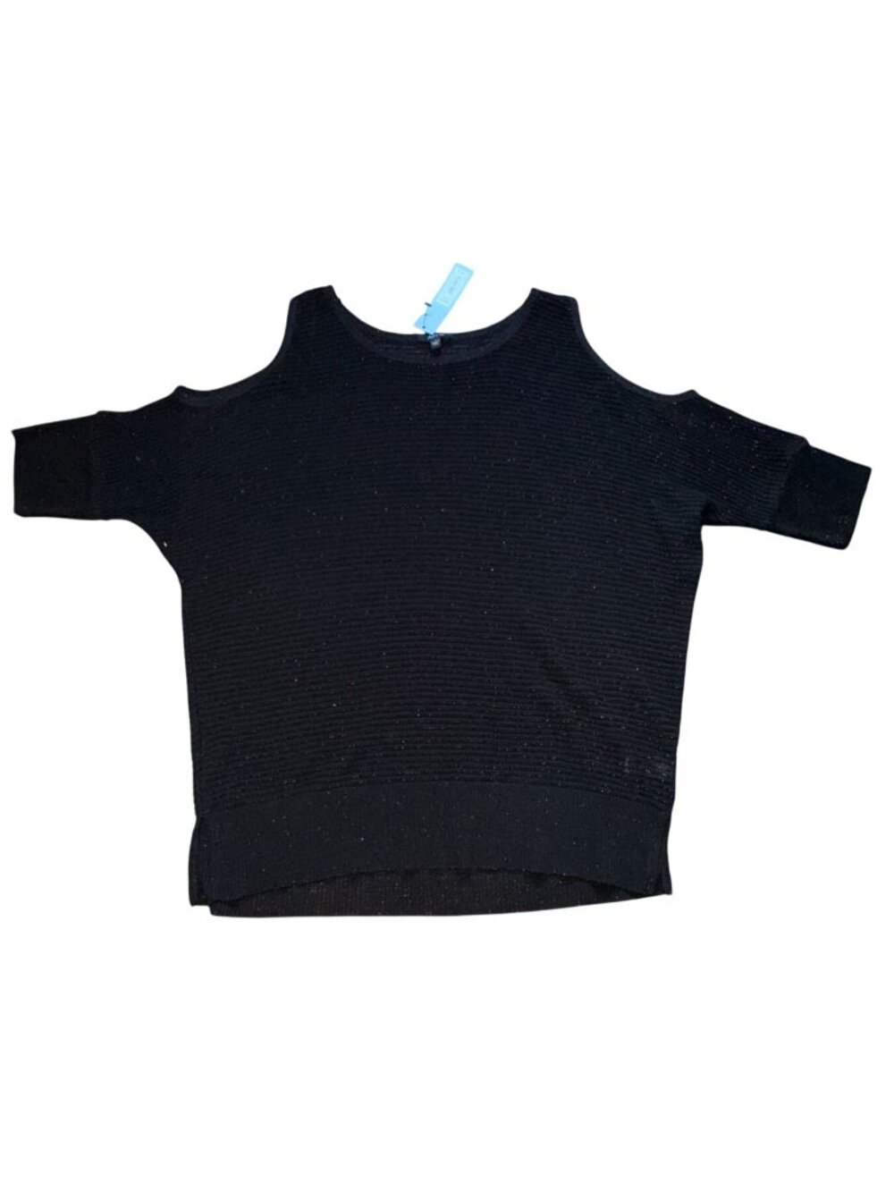 Apt. 9 Womens Cold Shoulder Short Sleeve Sweater-Black W/ Sparkle-L-NWT